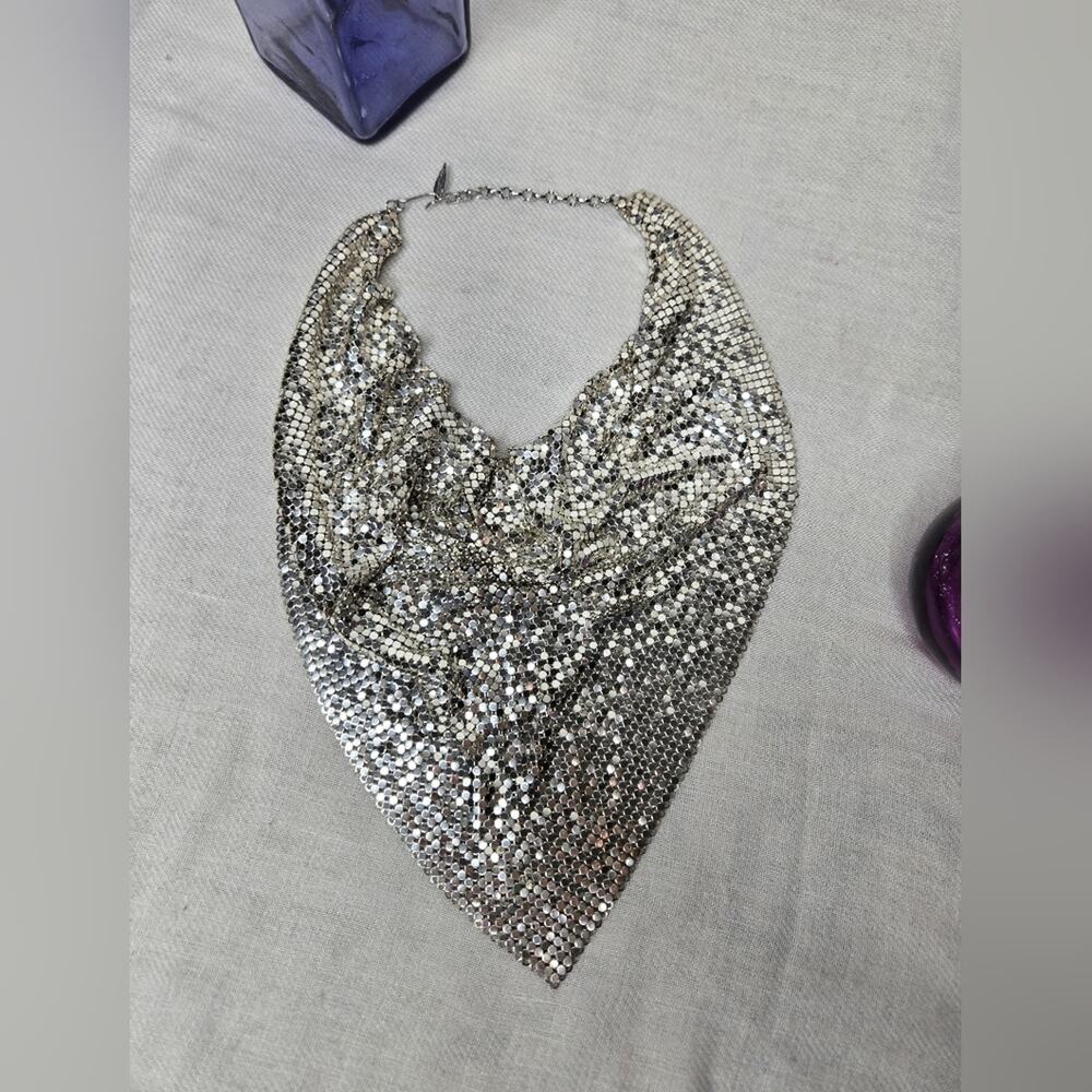 Whiting and Davis Mesh Mates Bib Cowl Necklace Silver - Picture 3 of 6